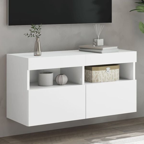 vidaXL TV Wall Cabinet with LED Lights White 80x30x40 cm