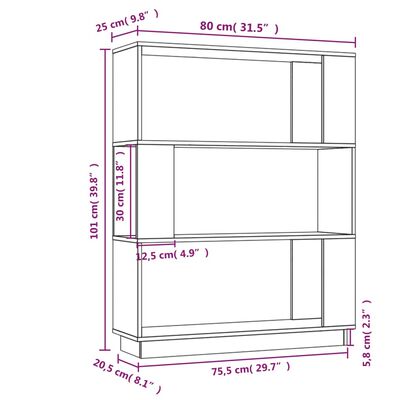 vidaXL Book Cabinet/Room Divider White 80x25x101 cm Solid Wood Pine