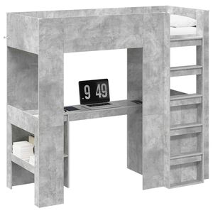 vidaXL Loft Bed Frame with Desk with Storage Concrete Grey 75 x 190 cm