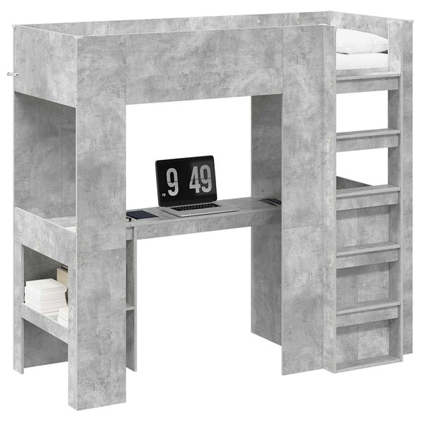vidaXL Loft Bed Frame with Desk with Storage Concrete Grey 75 x 190 cm