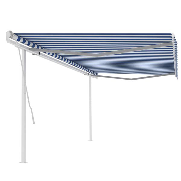 vidaXL Manual Retractable Awning with Posts 5x3 m Blue and White