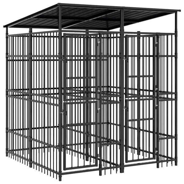 vidaXL Outdoor Dog Kennel with Roof Steel 3.69 m&sup2;