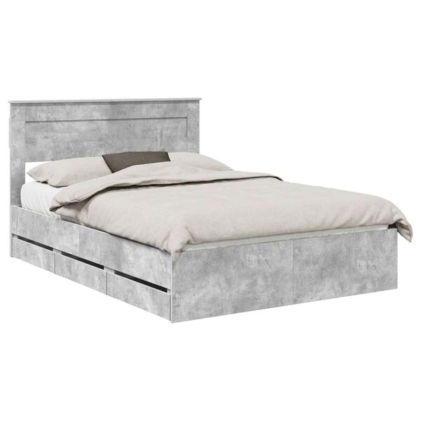 vidaXL Bed Frame with Drawer Concrete Grey 140 x 200 cm Engineer Wood