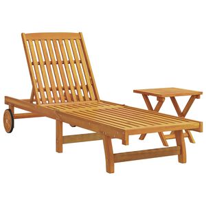 vidaXL Wheeled Sun Lounger with Table Solid Wood Acacia