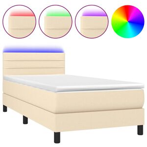 vidaXL Box Spring Bed with Mattress&LED Cream 80x200cm Fabric
