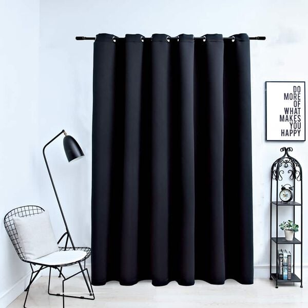 vidaXL Blackout Curtain with Metal Rings Black 290x245 cm