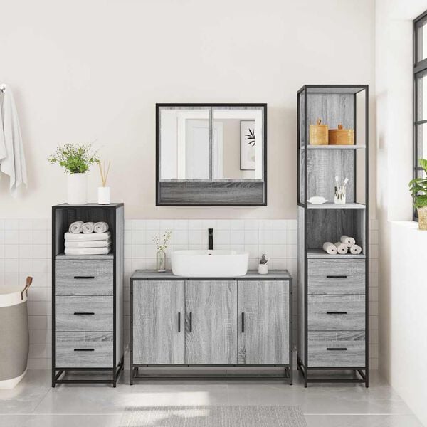 vidaXL 4&nbsp;Piece Bathroom Furniture Set&nbsp;Grey Sonoma Engineered Wood