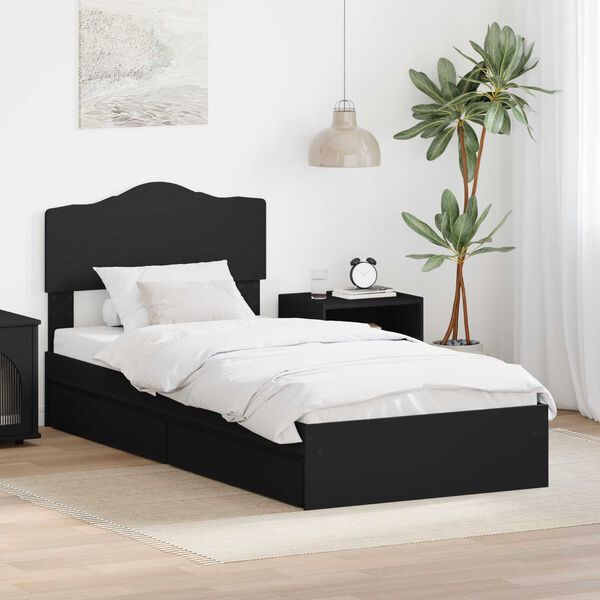 vidaXL Storage Bed with Headboard Black 90 x 190 cm Engineered Wood
