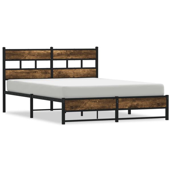 vidaXL Metal Bed Frame without Mattress Smoked Oak 150x200 cm King Size
