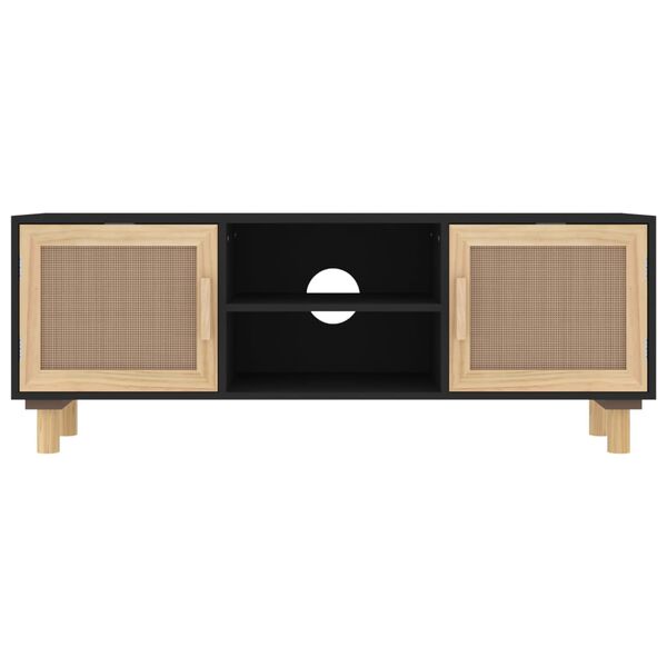vidaXL TV Cabinet Black 105x30x40 cm Solid Wood Pine&Natural Rattan