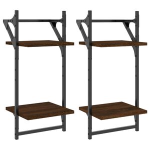 vidaXL 2-Tier Wall Shelves with Bars 2 pcs Brown Oak 30x25x65 cm