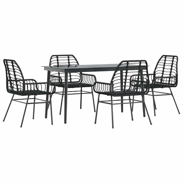 vidaXL 5 Piece Garden Dining Set Black Poly Rattan Glass