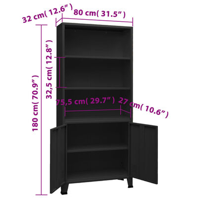 vidaXL Industrial Bookshelf Black 80x32x180 cm Steel