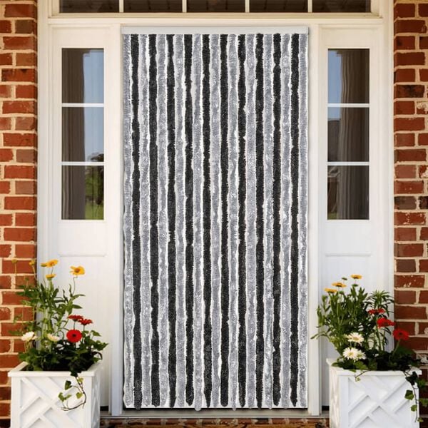 vidaXL Fly Curtain Grey and Black 90x220 cm Chenille