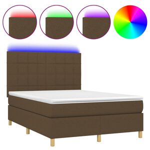 vidaXL Box Spring Bed with Mattress&LED Dark Brown 140x190 cm Fabric