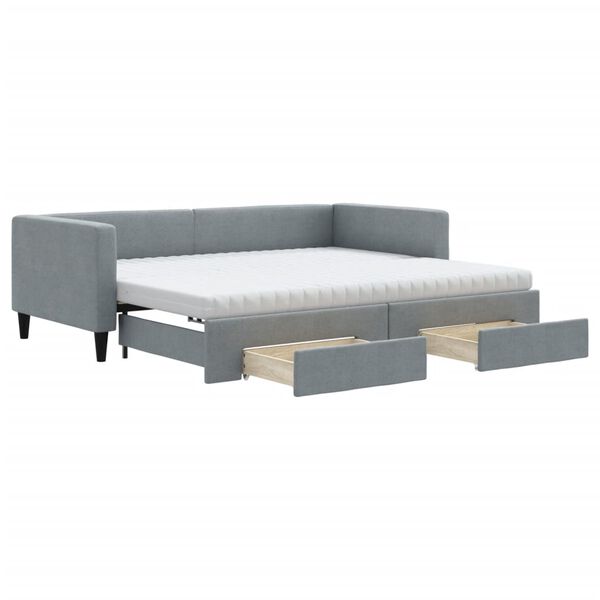 vidaXL Daybed with Trundle and Drawers Light Grey 90x190 cm Fabric