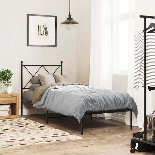 vidaXL Metal Bed Frame without Mattress with Headboard Black 75x190cm