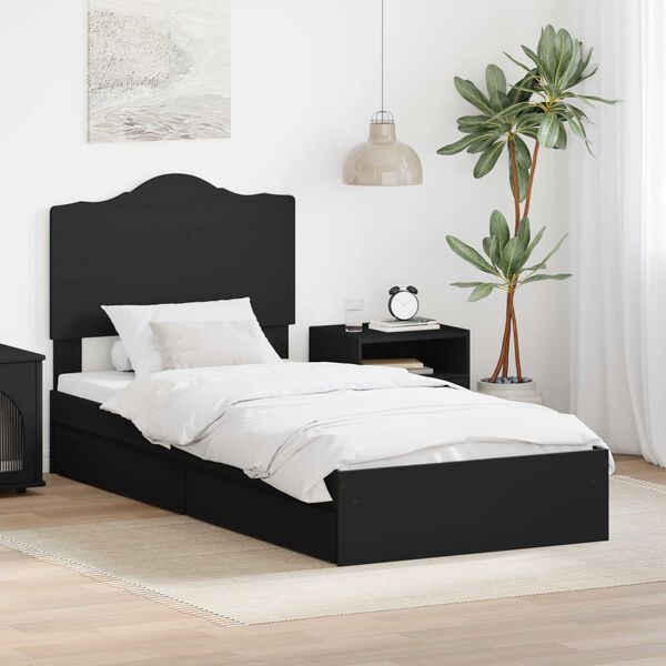 vidaXL Storage Bed with Headboard Black 100 x 200 cm Engineered Wood
