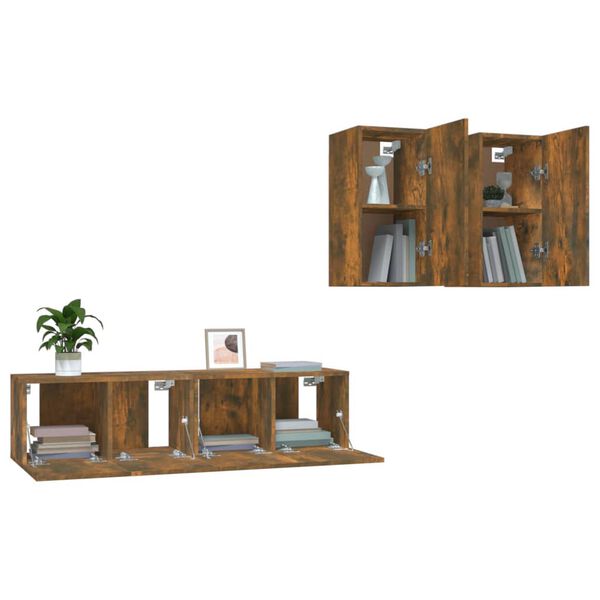 vidaXL 4 Piece TV Cabinet Set Smoked Oak Engineered Wood