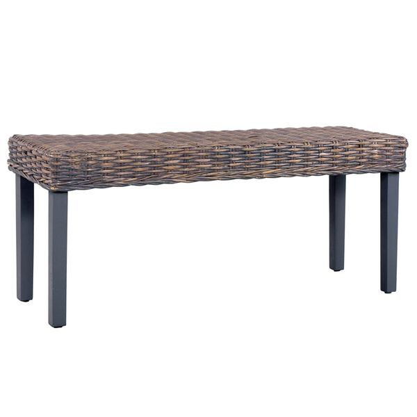 vidaXL Bench 110 cm Grey Natural Kubu Rattan and Solid Mahogany Wood
