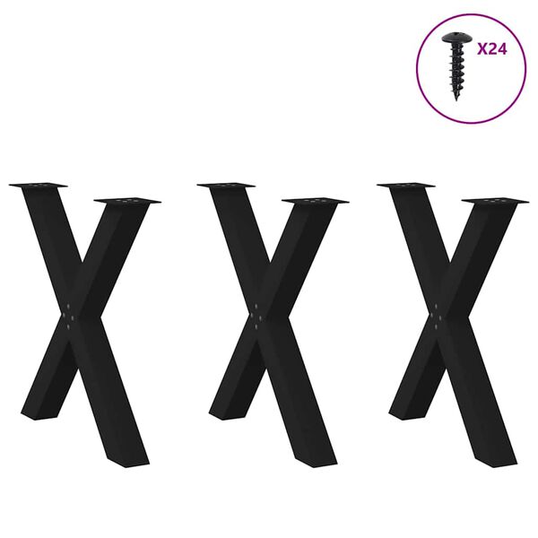 vidaXL Dining Table Legs X-Shaped 3 pcs Black 70x(72-73) cm Steel