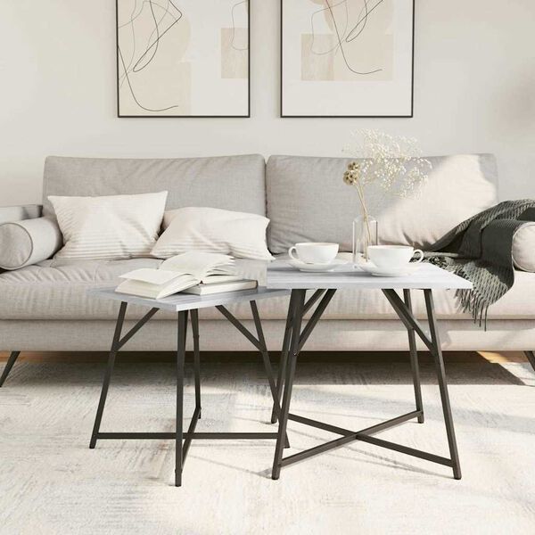 vidaXL Side Table Set 2 pcs Grey Sonoma and Black