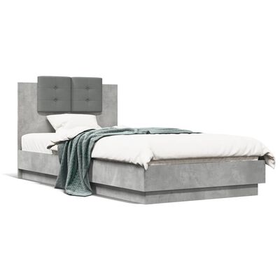 vidaXL Bed Frame with Headboard and LED Lights Concrete Grey 75x190 cm Small Single