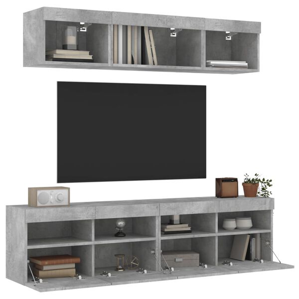 vidaXL 5 Piece TV Wall Units with LED Concrete Grey Engineered Wood