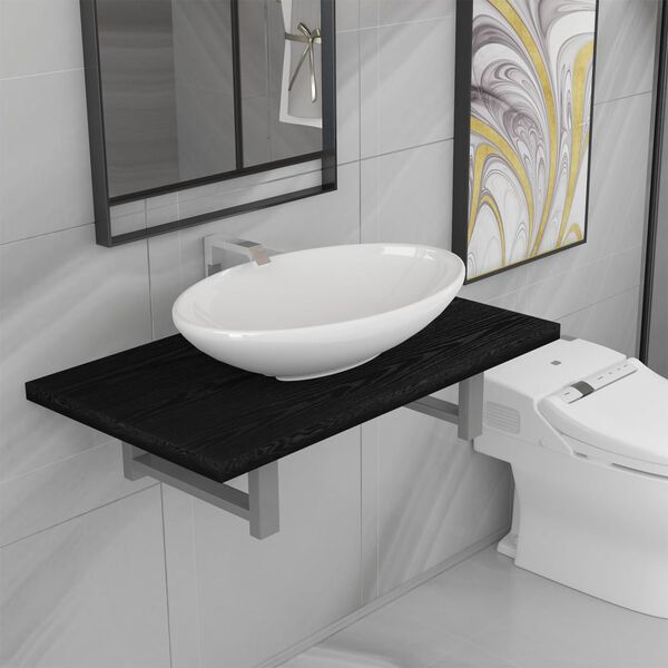 vidaXL Two Piece Bathroom Furniture Set Ceramic Black
