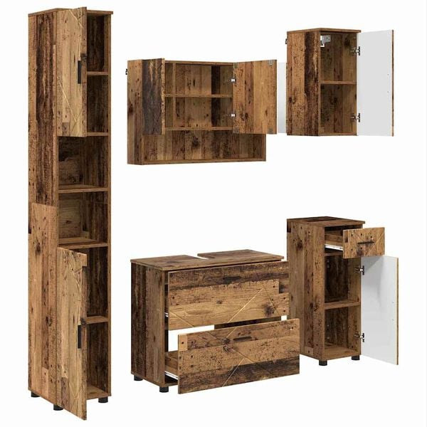 vidaXL Bathroom Furniture Set 5 pcs Old Wood Engineered Wood and Metal