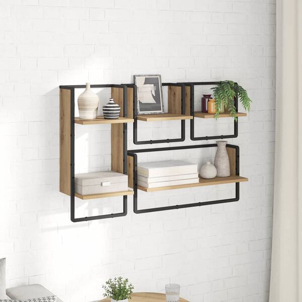 vidaXL Wall Shelf Set with Shelf 4 pcs Artisan Oak 65 x 25 x 30 cm