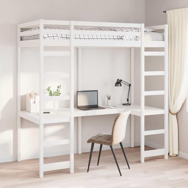vidaXL Loft Bed Frame White 90 x 190 cm Solid Pine Wood