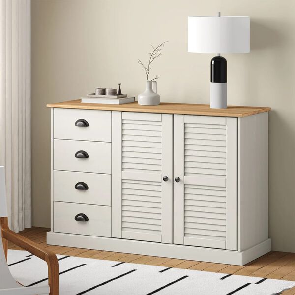 vidaXL Sideboard with Drawers VIGO 113x40x75 cm White Solid Wood Pine