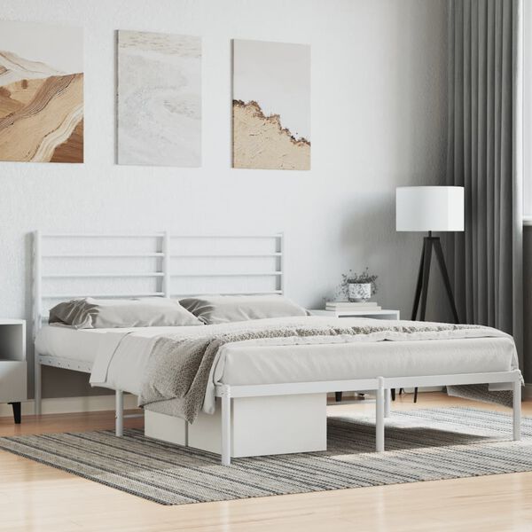 vidaXL Metal Bed Frame without Mattress with Headboard White 140x190cm