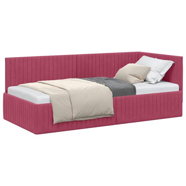 vidaXL Corner Bed Frame with Headboard Wine Red 90 cm x 200 cm Velvet