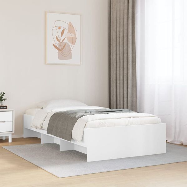 vidaXL Bed Frame without Mattress White 75x190 cm Small Single Engineered Wood