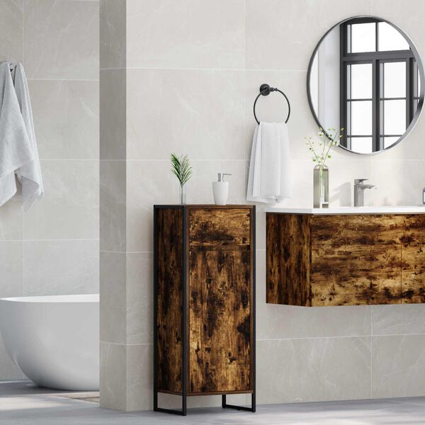 vidaXL Bathroom Cabinet Smoke Oak 40 x 30 x 100 cm Engineered Wood