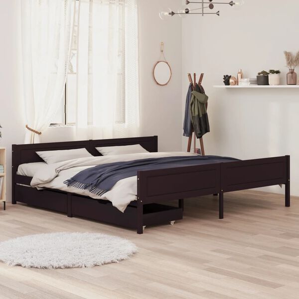 vidaXL Bed Frame without Mattress Dark Brown 180x200 cm Super King Solid Wood