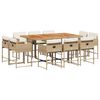 vidaXL 11 Piece Garden Dining Set with Cushions Beige Poly Rattan