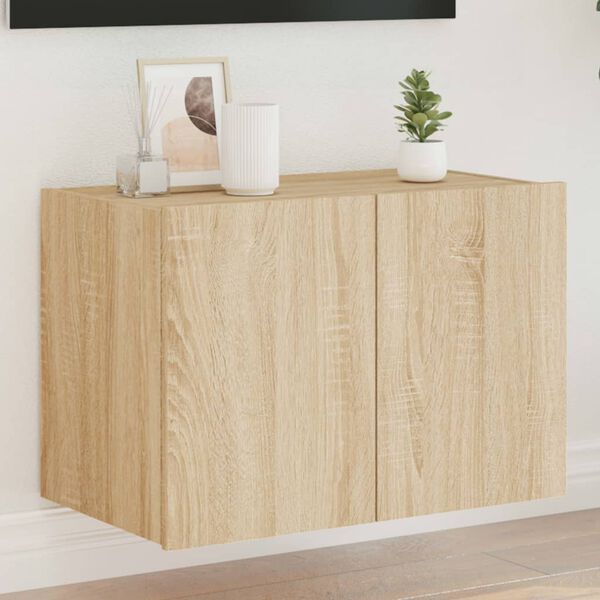 vidaXL TV Wall Cabinet with LED Lights Sonoma Oak 60x35x41 cm