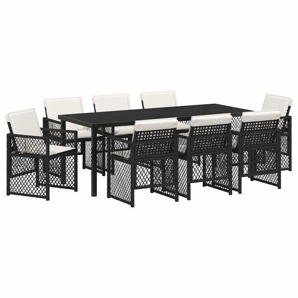 vidaXL Garden Dining Set 9 pcs Black Poly Rattan