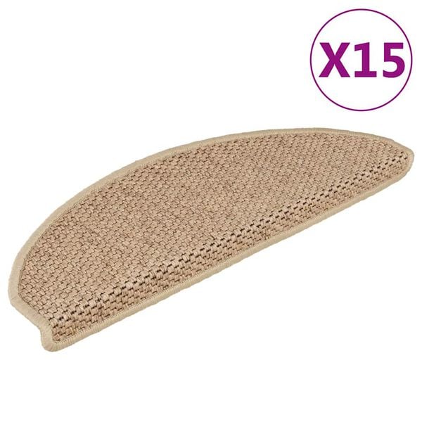 vidaXL Stair Mats Self-adhesive Sisal-Look 15 pcs 65x21x4 cm Sand