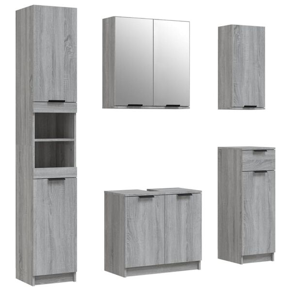 vidaXL 5 Piece Bathroom Cabinet Set Grey Sonoma Engineered Wood