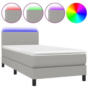 vidaXL Box Spring Bed with Mattress&LED Light Grey 80x200cm Fabric