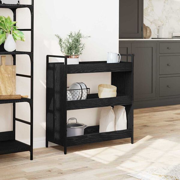 vidaXL Kitchen Trolley Black Oak 70 x 30 x 82 cm Engineered Wood