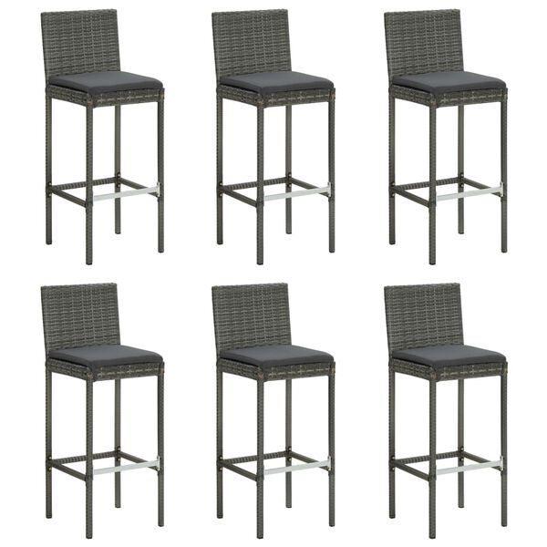 vidaXL 7 Piece Garden Bar Set with Cushions Poly Rattan Grey
