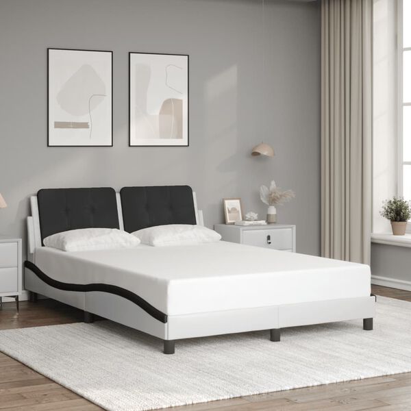 vidaXL Bed Frame without Mattress "Zadar" White and Black 140x200 cm Faux Leather