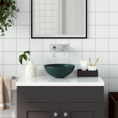vidaXL Bathroom Sink Ceramic Dark Green Round