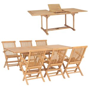 vidaXL 7 Piece Outdoor Dining Set 150-200x100x75 cm Solid Teak Wood