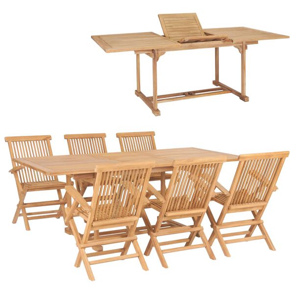 vidaXL 7 Piece Outdoor Dining Set 150-200x100x75 cm Solid Teak Wood